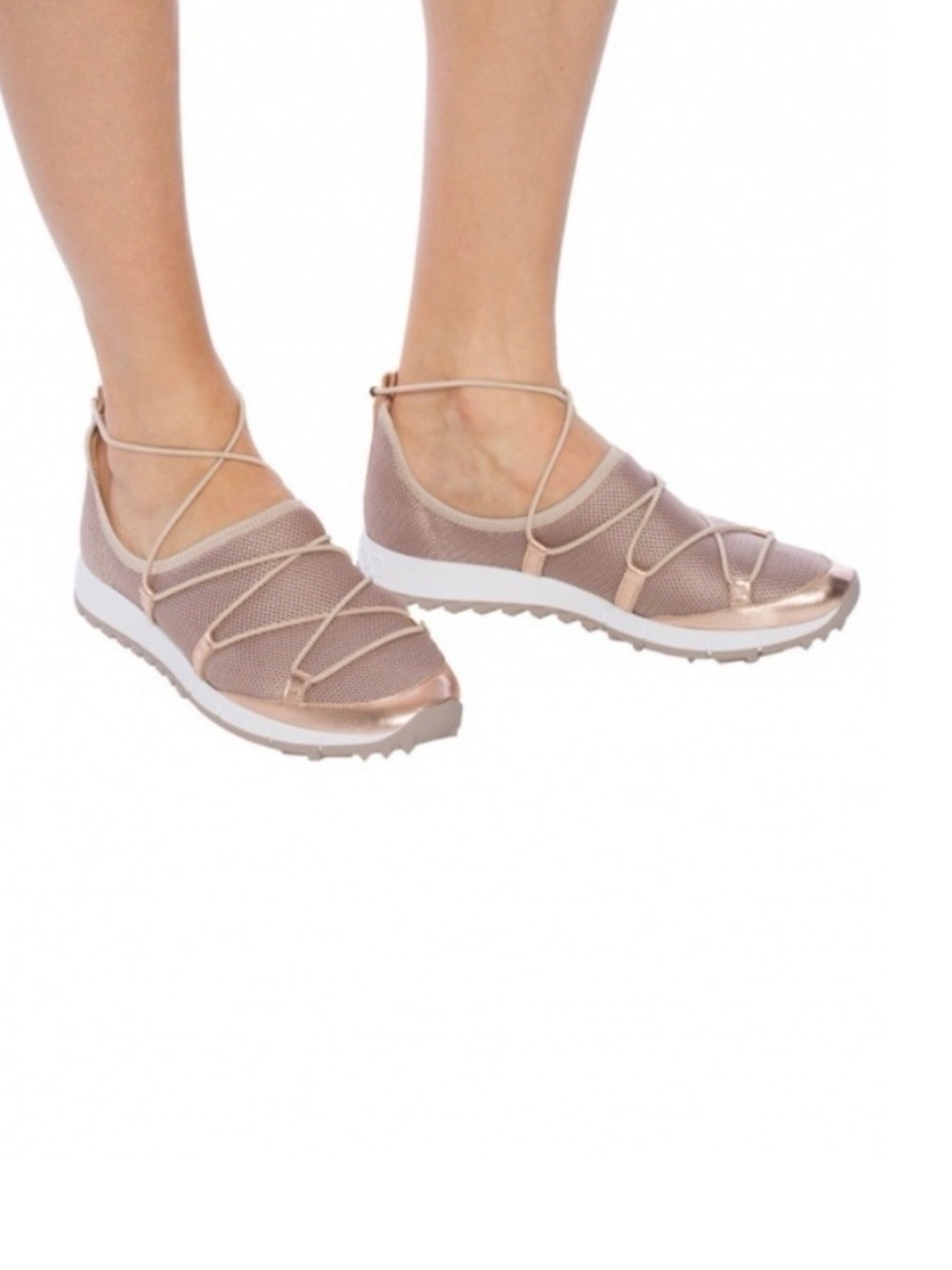 Jimmy Choo Andrea Metallic Rose Gold Lace-Up Comfort Sneakers